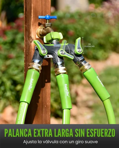 Vista 5 de RAINPOINT Divisor de manguera de 3 vías, divisor de manguera de jardín 100% metal resistente con mango extra largo de 1.9 pulgadas y apagado Verde
