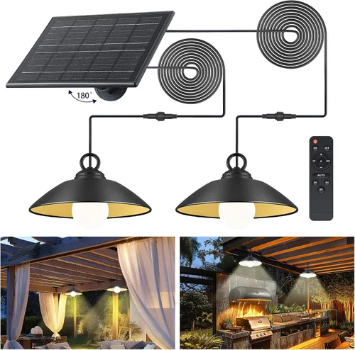 Vista 8 de Luces colgantes solares con control remoto, 3 colores, 2 modos de brillo, temporizador, lámpara de techo colgante para exteriores de 20 cm