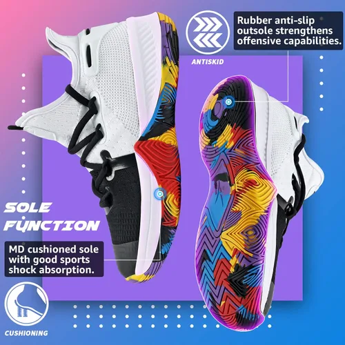 Vista 5 de WETIKE - zapatillas de básquetbol antideslizantes para niños y niñas, zapatillas para correr al aire libre (niños pequeñosniños grandes)