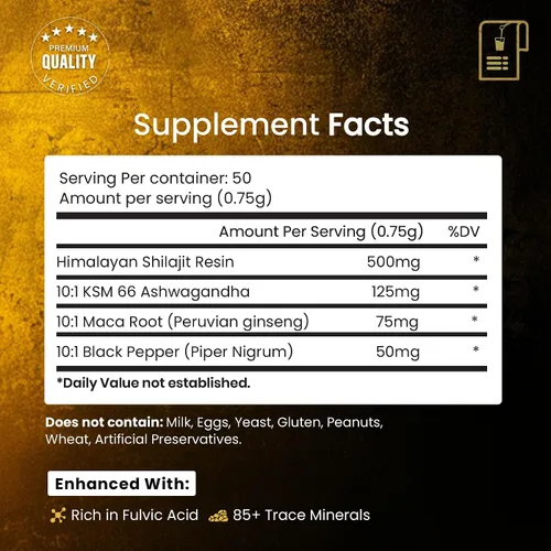 Vista 2 de Resina Shilajit orgánica pura del Himalaya, Ashwagandha natural, pimienta negra Shilajit Gold para hombres y mujeres, ácido fúlvico 85 +