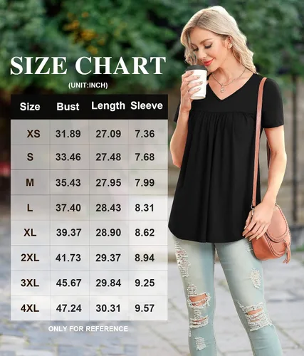 Vista 5 de LAOLASI Blusa de verano para mujer, cuello en V, manga corta, casual, holgada