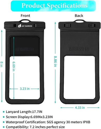 Vista 8 de Bolsa universal impermeable para teléfono, paquete de 3, IPX8, protector de agua para teléfono, funda compatible con iPhone 14, 13, 12 Pro Max