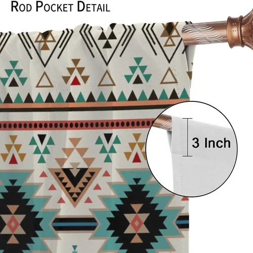 Vista 7 de YCness Cortinas aztecas para dormitorio, decoración geométrica étnica del suroeste para sala de estar, diseño tribal bohemio de elefante nativo