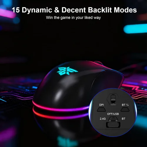 Vista 3 de NPET Teclado y ratón inalámbricos gaming con tri-modo, teclado RGB de 98 teclas con perilla y ratón gaming, 12 teclas multimedia para Windows, PC