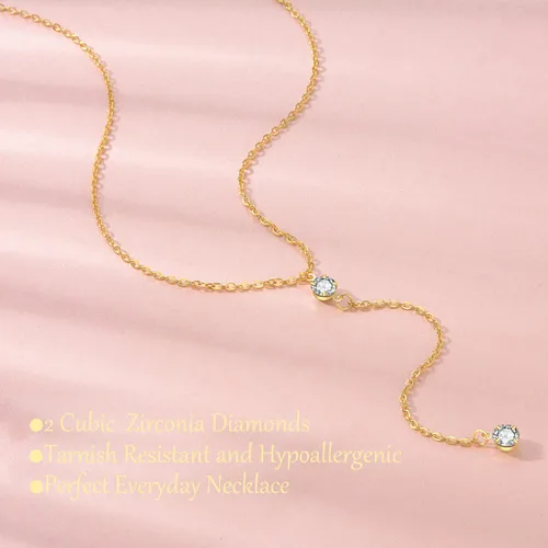Vista 2 de Handmade Lariat Necklace for Women 18K Gold Plated Dainty Drop Y Chain Necklace Jewelry for Women Girl Gifts with Simulated Diamond16 to 18