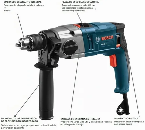 Vista 2 de Bosch HD18 – taladro percutor de dos velocidades, 1/2 pulgadas.