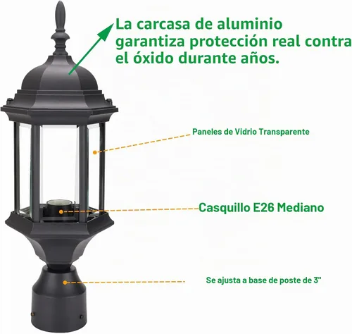 Vista 2 de LIT-PaTH Luz de poste al aire libre, lámpara de poste de aluminio Acabado negro