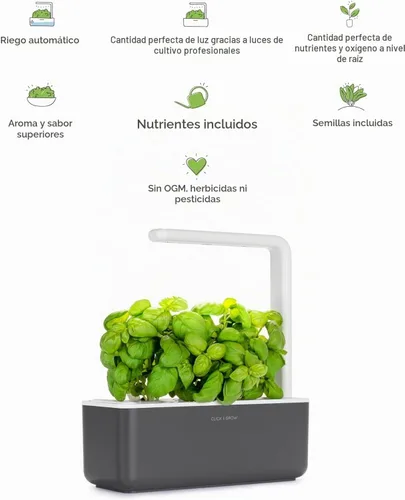 Vista 2 de Click & Grow Smart Garden 3 - Kit de jardinería para interiores (incluye cápsulas de albahaca) Easier than a hydroponic growing system. Patented