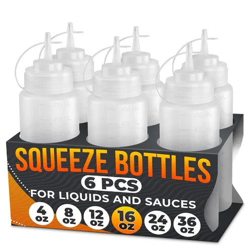 Vista 18 de HYQO Paquete de 10 botellas exprimibles para condimentos, 24 onzas