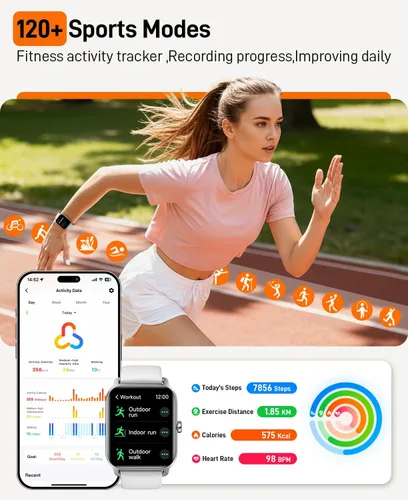 Vista 5 de WMK Reloj inteligente para mujer para responder/hacer llamadas, 1.85 pulgadas, reloj con Alexa integrado, monitor de frecuencia cardíaca del sueño