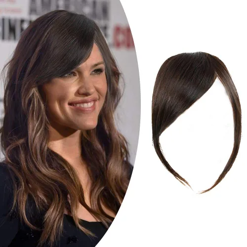 Vista 7 de Shinon Flequillo lateral grueso, extensiones de cabello humano real, color marrón claro