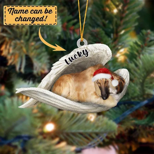 Vista 2 de Ángel durmiente de Afghan Hound para Navidad, adorno personalizado con el nombre del perro, adorno de Navidad personalizado para amantes de perros