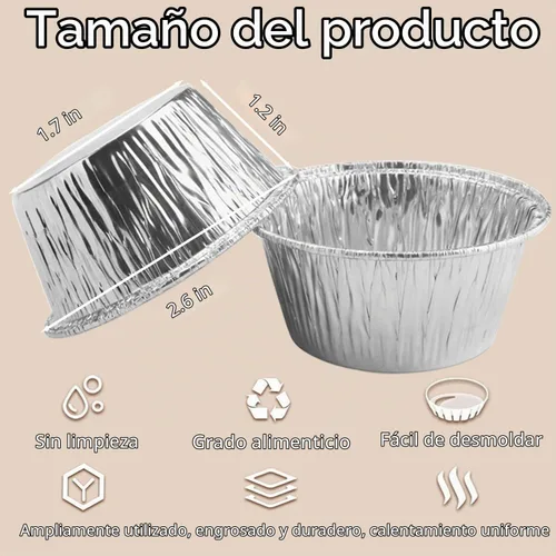 Vista 2 de 150 tazas de papel de aluminio para hornear de 3 onzas, forros desechables de aluminio para cupcakes, papel de aluminio, moldes de papel plateado