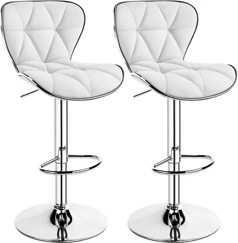 Vista 14 de Yaheetech Juego de 2 taburetes de bar, taburetes de bar ajustables de piel sintética con respaldo de concha, sillas de bar con reposapiés para Negro