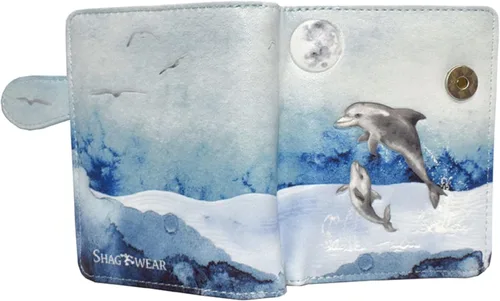 Vista 3 de Shag Wear Mystic Dolphin - Cartera pequeña de verano para mujeres y adolescentes, vegana, color azul sintético, 4.5 pulgadas, Mystic Dolphin Azul