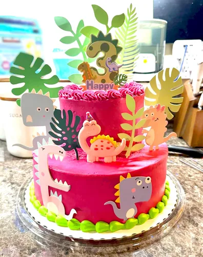 Vista 2 de LaVenty 14PCS Three Rex Cake Topper Three Rex Decoración de pastel de cumpleaños