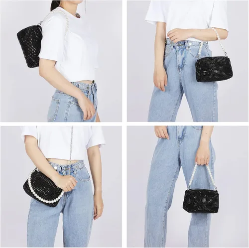Vista 2 de Bolso de mano para mujer, bolso de noche brillante, bolso cruzado, bolso de mano con diamantes de imitación