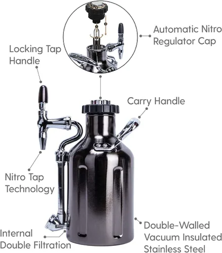 Vista 3 de GrowlerWerks uKeg Nitro - Cafetera de café frío, 50 onzas, cromo negro