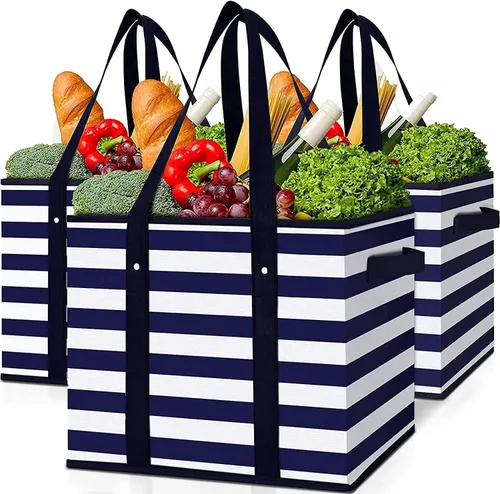 Vista 7 de WISELIFE Bolsas reutilizables para comestibles [2 unidades], bolsa grande para comestibles, resistente al agua, bolsa de compras plegable para ropa