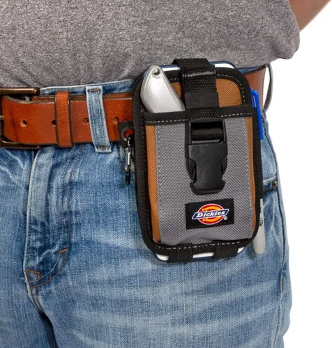 Vista 4 de Dickies Bolsa grande para teléfono con 2 compartimentos, clip de acero de ajuste universal para cinturón de herramientas, correa de seguridad sobre
