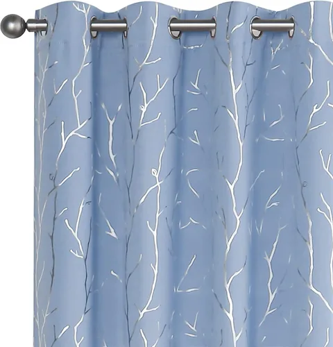 Vista 16 de BUHUA Cortinas pequeñas para ventana de 36 pulgadas de largo, 2 paneles, cortinas opacas con elegantes ramas de árbol plateadas, cortinas de bloqueo