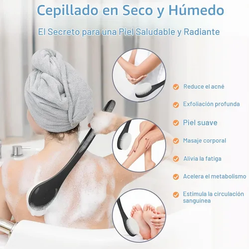 Vista 5 de Cepillo de ducha exfoliante para el cuerpo, nunca se moldea de 15 pulgadas, cepillo de espalda de mango largo para ducha, cepillo corporal