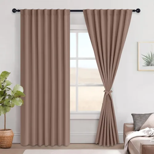 Vista 70 de Hiasan Cortinas opacas negras para dormitorio, cortinas opacas cortas de 45 pulgadas de largo, con aislamiento térmico, bolsillo para barra