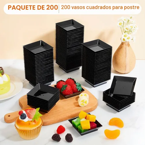 Vista 5 de 200 Piezas Platos Cuadrados Mini para Postre de 2.5 x 2.5 Pulgadas Platos Desechables para Aperitivos Platos Pequeños de Plástico Transparente