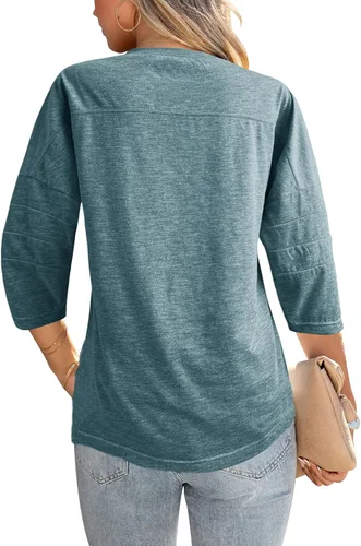 Vista 2 de Dailiup Camisetas casuales de manga 34 para mujer, holgadas, cuello redondo, lindas, blusas básicas