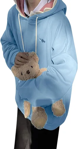 Vista 5 de Giraropa Sudadera con capucha de tiburón para mujer, de manga larga, con cordón y un bolsillo, con forma de animal kawaii