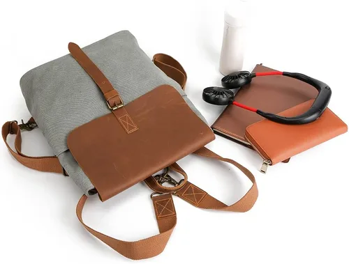 Vista 6 de Womleys Mochila de lona vintage para mujeres y niñas mochila de viaje casual compras senderismo mochila para estudiantes Gris Viajes senderismo