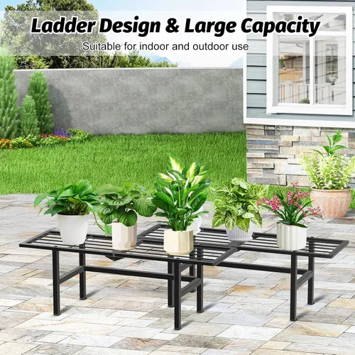 Vista 6 de Paquete de 2 soportes para plantas de 1 nivel para interiores y exteriores, estante plegable de metal para plantas, diseño estrecho de 8.7 pulgadas