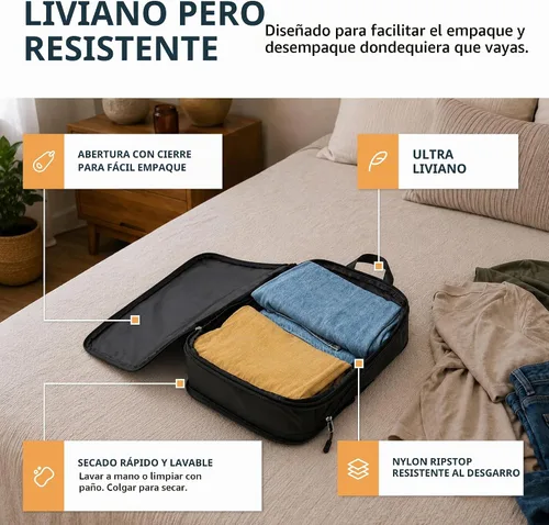 Vista 3 de TRIPPED Travel Gear Juego de 7 cubos de embalaje de compresión grandes para Negro