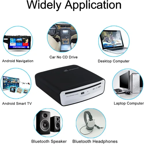 Vista 4 de Reproductor de CD portátil para coche con Bluetooth y conexión USB, reproductor de CD USB externo universal para sistemas de audio