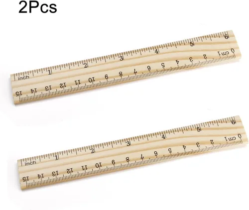 Vista 4 de Utoolmart 2 reglas rectas de madera, regla de escala de doble cara de 6 pulgadas, herramienta de medición para ingeniería, arquitecto de oficina