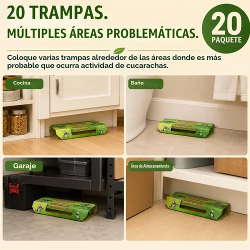 Vista 7 de Trampas para Cucarachas de Interiores Paquete de 20, Trampas Adhesivas para Cucarachas de Interiores del Hogar, Trampas Adhesivas de Pegamento