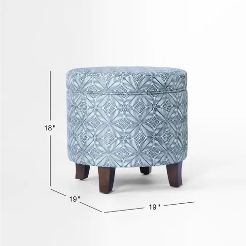 Vista 3 de HomePop Otomana tapizada redonda para almacenamiento Homepop Decoración del hogar Otomana redonda tapizada para reposapiés - Estampado Azul