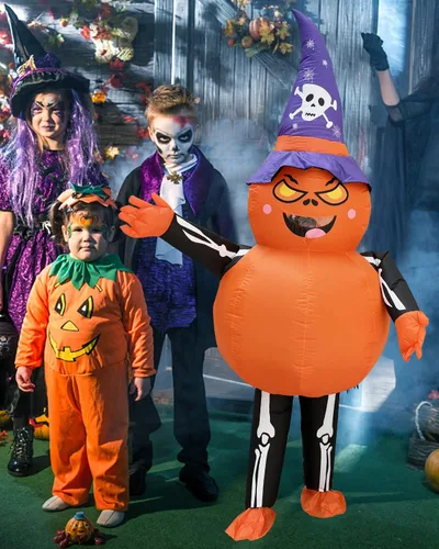Vista 2 de Disfraz de calabaza inflable de Halloween para adultos 96 pies de alto disfraz de Halloween grande y alto para mujeres y hombres divertidos