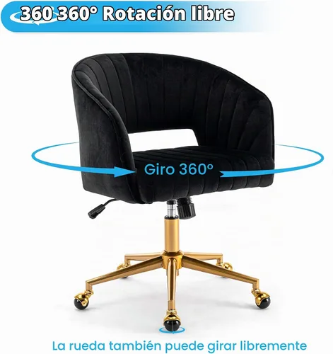 Vista 5 de Silla de oficina para el hogar, silla giratoria de terciopelo para escritorio, sillón de acento tapizado, sillas modernas capitoneadas con base Negro
