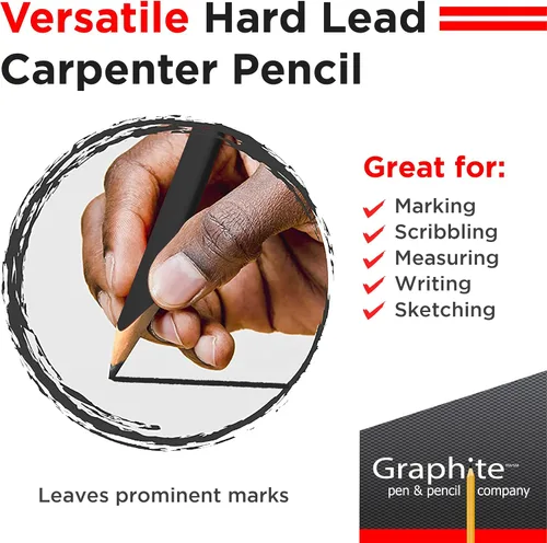 Vista 4 de GRAPHITE Lápices de Carpintero de Mina Dura a Granel - (1) Paquete de 12 Piezas Lápiz de Madera para Construcción #2 (HB) - Negro