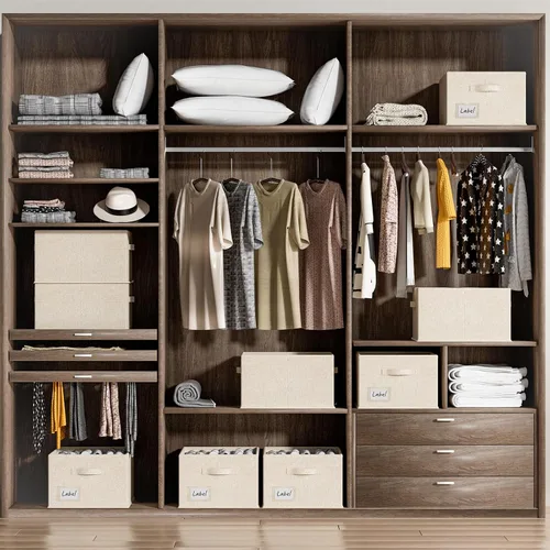 Vista 2 de FHSQX Paquete de 4 organizadores de zapatos para armario, organizador de zapatos plegable, se adapta a hasta 48 pares, contenedores de Beige