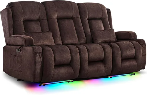 Vista 16 de URRED Sofá reclinable Power Loveseat con masaje y calor, gris ceniza