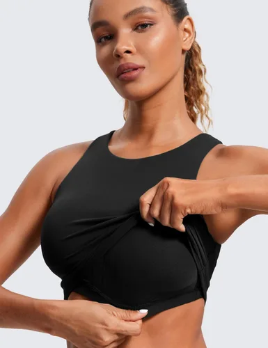 Vista 5 de CRZ YOGA Butterluxe - Brasier deportivo largo con espalda cruzada para mujer, cuello alto, acolchado, camiseta corta sin mangas con almohadillas