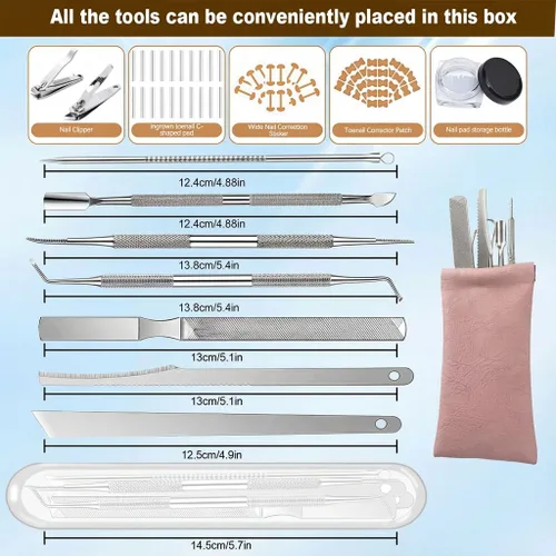 Vista 2 de Kit corrector de uñas encarnadas con herramientas de lima y elevación, cuidado profesional de pedicura para uñas encarnadas, juego de corrección