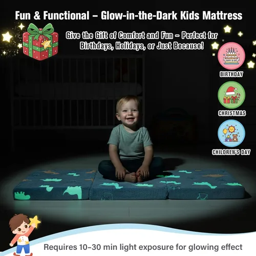 Vista 7 de Tiita Colchón de suelo plegable para niños - Tapete para siesta que brilla en la oscuridad con bolsa de almacenamiento, almohadilla de suelo