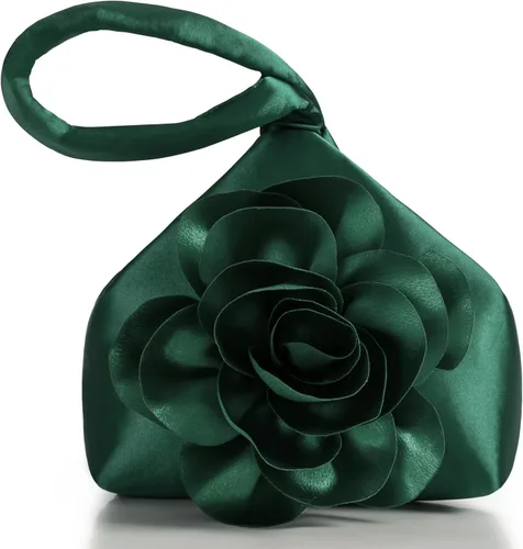 Vista 12 de BABEYOND Bolsos de mano para mujer, bolsos de noche de satén con flores, bolso de pulsera elegante para fiestas, uso diario, boda