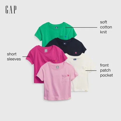Vista 4 de GAP Paquete de 5 camisetas con bolsillo para mezclar y combinar para niñas