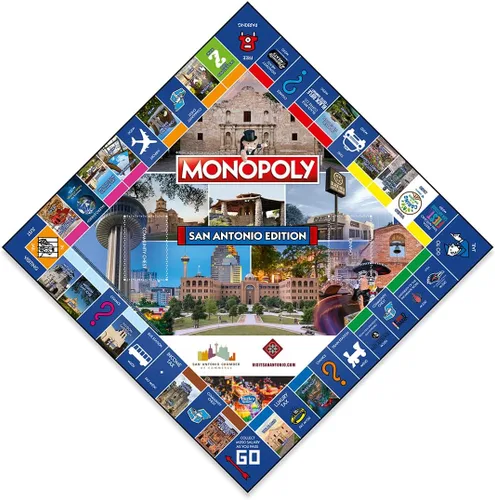 Vista 2 de Monopoly Juego de mesa San Antonio Edition: 2-6 jugadores Juegos de mesa familiares para niños y adultos, juegos de mesa para niños de 8 años