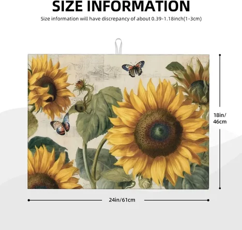 Vista 3 de Tapete de secado de platos de girasol y mariposa para encimera de cocina, protector y decoración súper absorbente de doble cara de microfibra