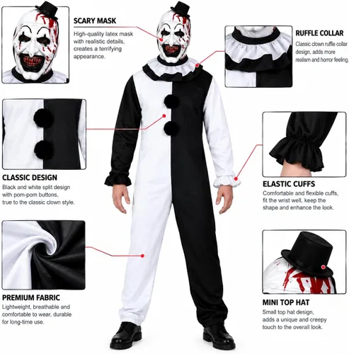 Vista 3 de WPOZD Disfraz de payaso asesino para disfraz de terror de Halloween